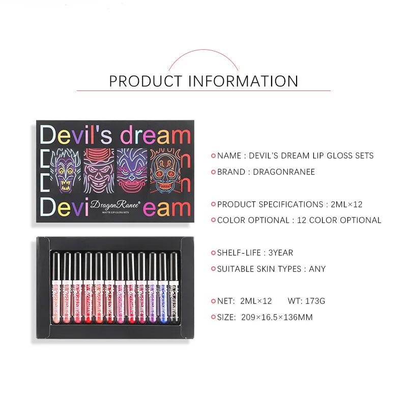 Halloween Diamond Glitter Matte Liquid Lipstick Long Lasting Waterproof Shiny Metal Lip Glaze On Stick Set