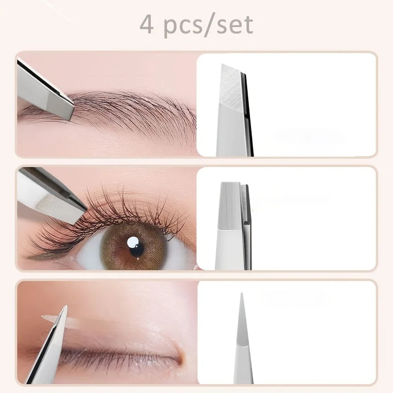 Eyebrow Tweezers Set 1/4 Pcs Stainless Steel Eyebrow Forceps Professional Beauty Tool Set For Facial Hair Inward Growing