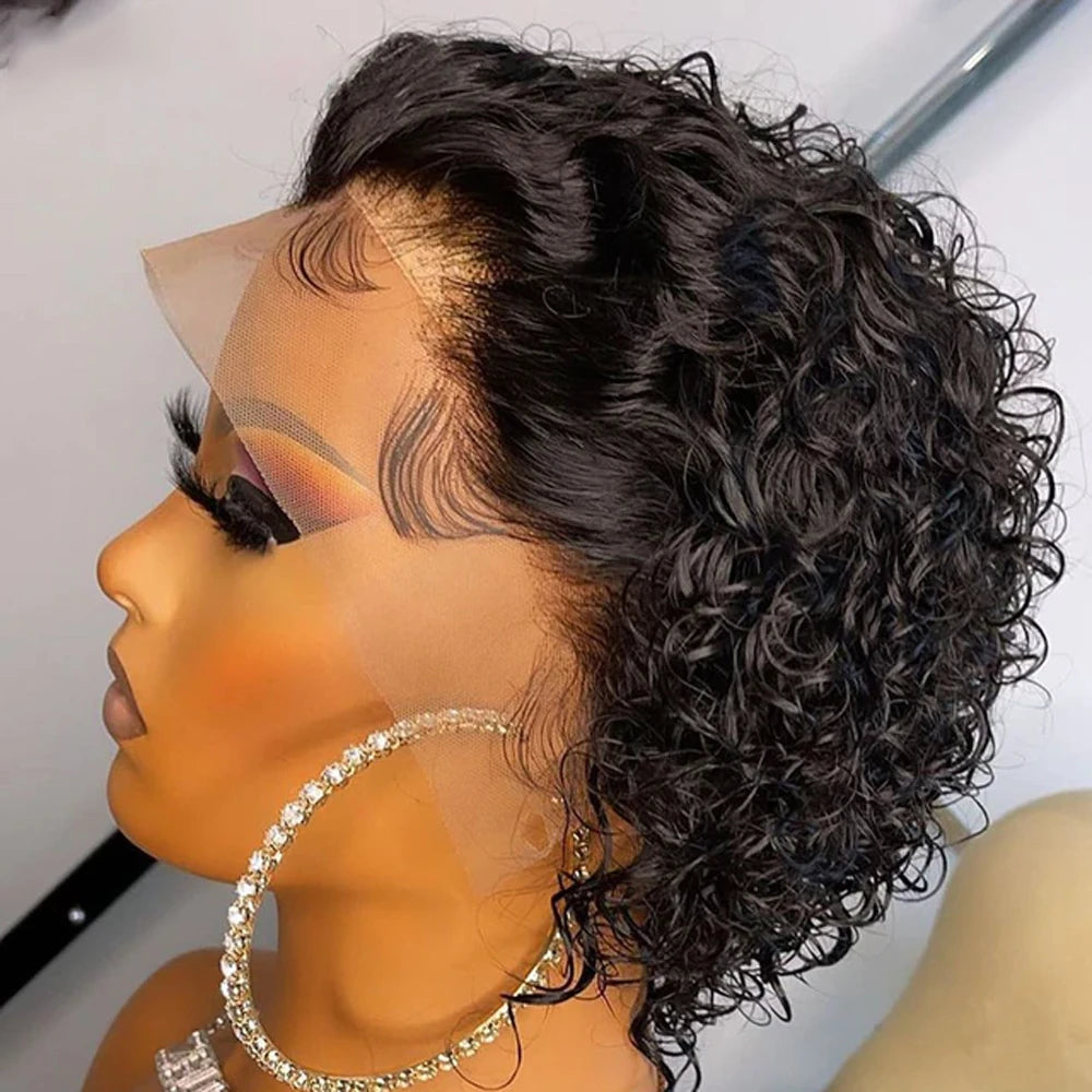 Short Curly Pixie Cut Wig Human Hair 13x1 Lace Short Curly Wigs For Black Women 6 inch Natural Color Pixie Cut Lace Front Wig