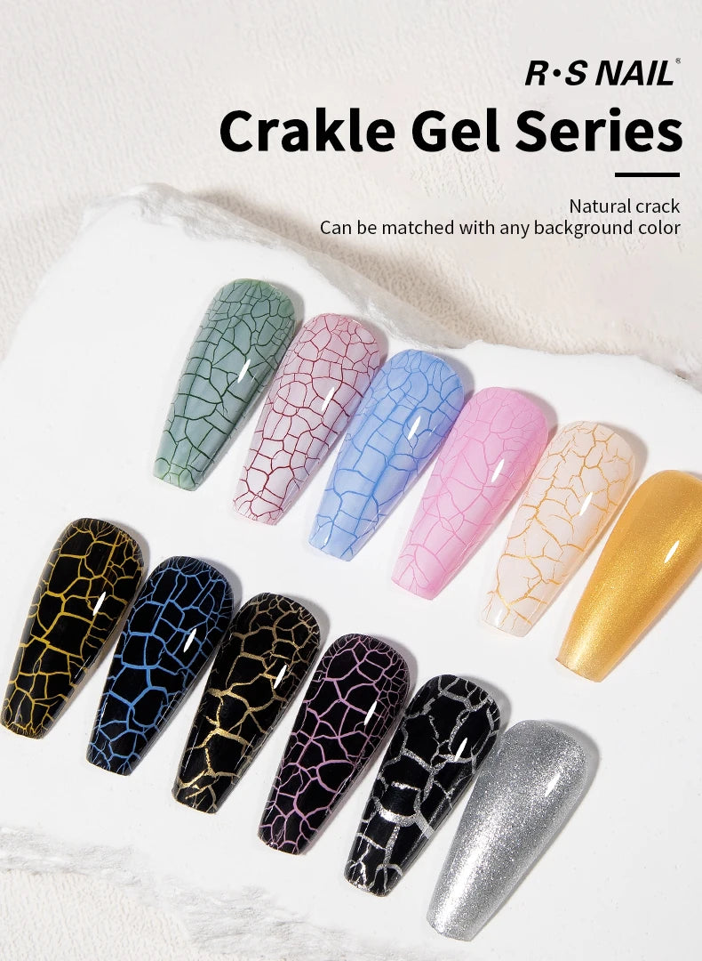 RSNAIL Crackle Gel Nail Polish Natural Dry DIY Nail Art Cracking Gel Polish Crackle Black White Gel Soak Off Varnish Design 10g