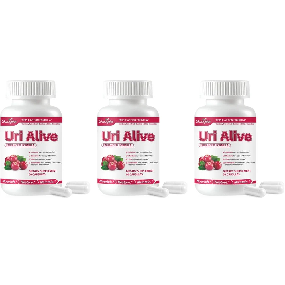 Googeer Uri Alive Triple Action Formula Capsules with Vitamin C, D-Mannose and Cranberry Extract for Urinary Support 60 Capsules