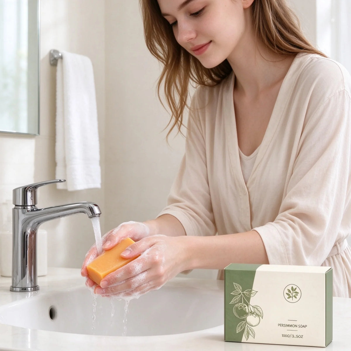 Persimmon Extract Soap Deeply Cleaning Moisturizing Nourishing Skin Rich Foam Refreshing Fragrance Skin Friendly Body Wash Soap