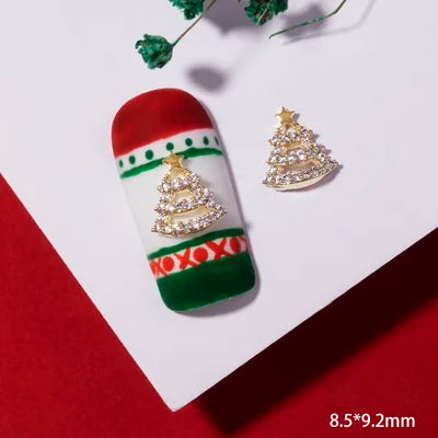 5Pcs Nail Art Jewelry Christmas Zircon Alloy Diamond Snowflake Christmas Tree Elk Bells Super Flash Luxury Nail Accessories