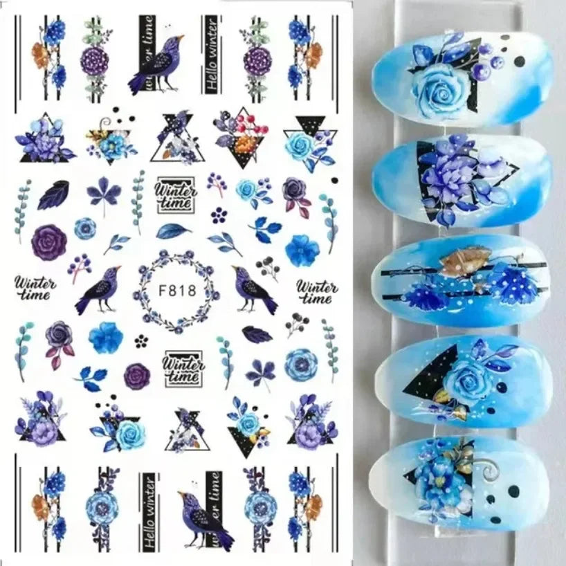 5D White Snowflakes Embossed Nail Art Stickers Winter Charm Decals Self Adhesive Christmas New Year Slider Decoration Manicure