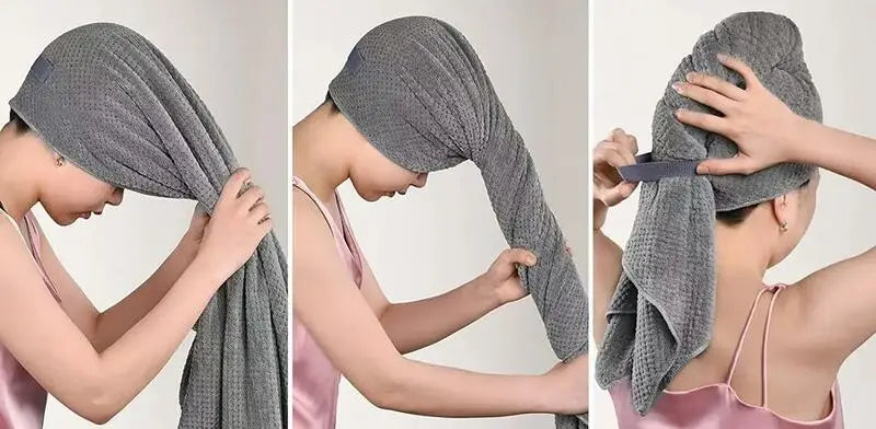 Quick Dry Hair Turban Coral Fleece Towel Ultra Absorbent Quick Dry Hair Towel Wrap With Elastic Band For Women Home Travel Use