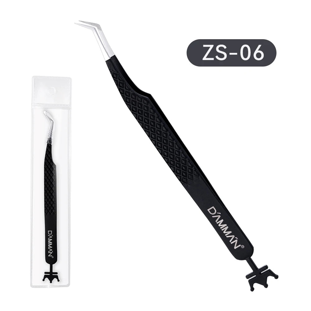 DAMMAN Fiber Tip Lash Extensions Tweezers Professional Eyelash Tweezers Anti-slip Lash Tweezers Eyelash Extension Supplies