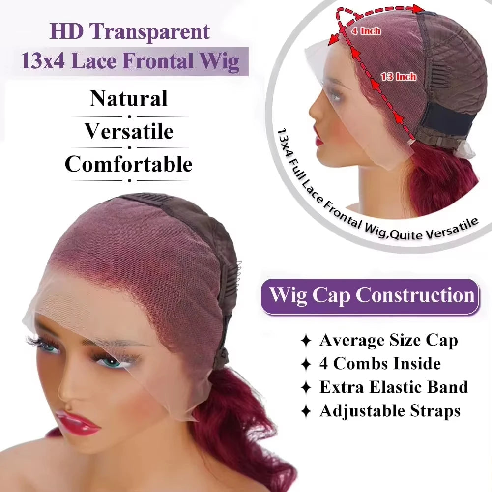 180 Density Burgundy 99J Short Bob Wigs Deep Wave 13x4 HD Lace Front Human Hair Wig Water Deep Curly Glueless Lace Closure Frontal Wig