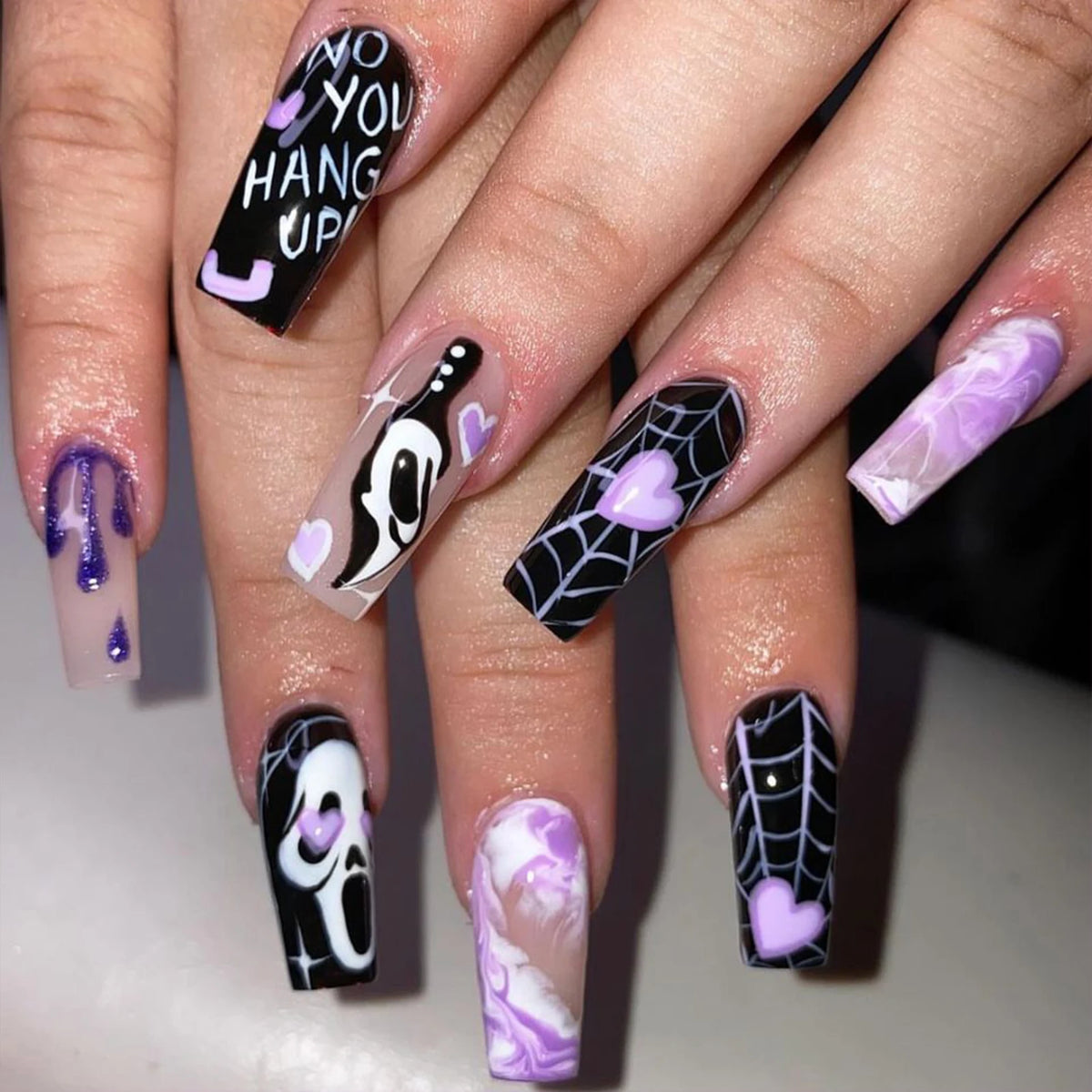 2025 Halloween False Nails European Ghost Witch Pumpkin Almond Fake Nails Tips Wearable Detachable Press on Nails for Women