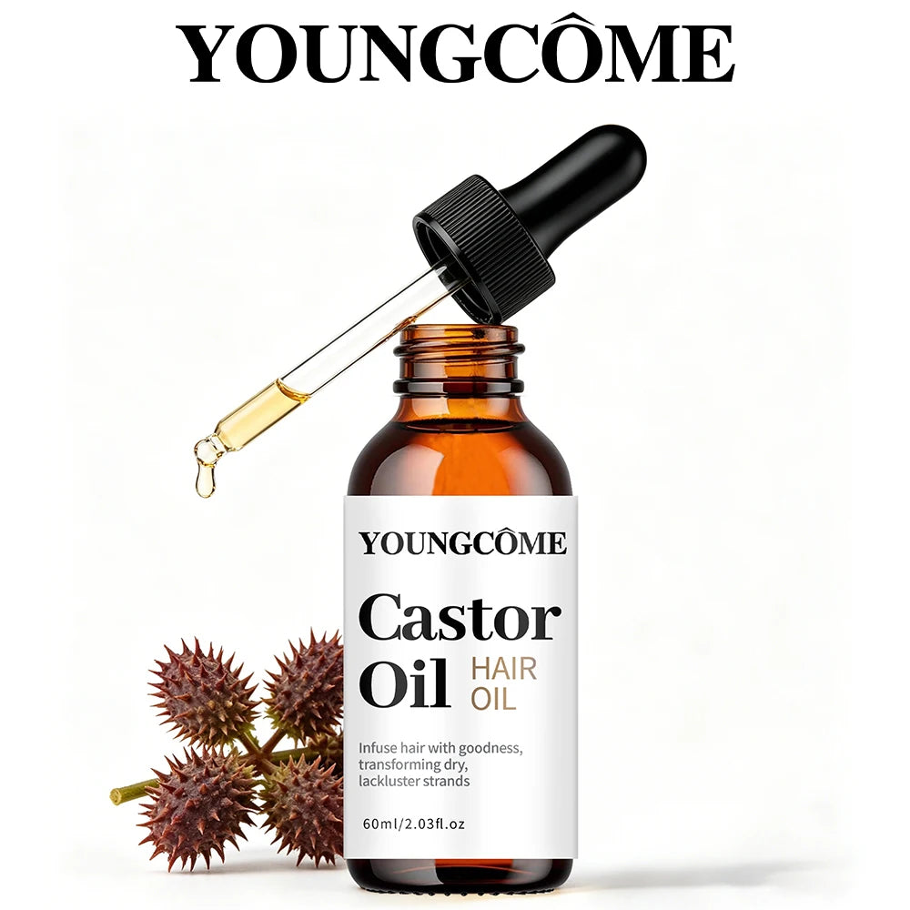 YOUNGCOME Castor Hair Oil Moisturizing Serum For Dry Damaged Hair Frizz Control Split Ends Care Shine Boosting Treatment
