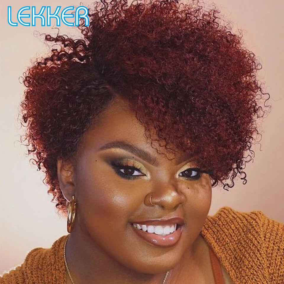 Lekker Short Pixie Cut Afro Kinky Curly Bob 100% Human Hair Wigs For Women Brazilian Remy Hair Full Machine Made Clearance Wigs
