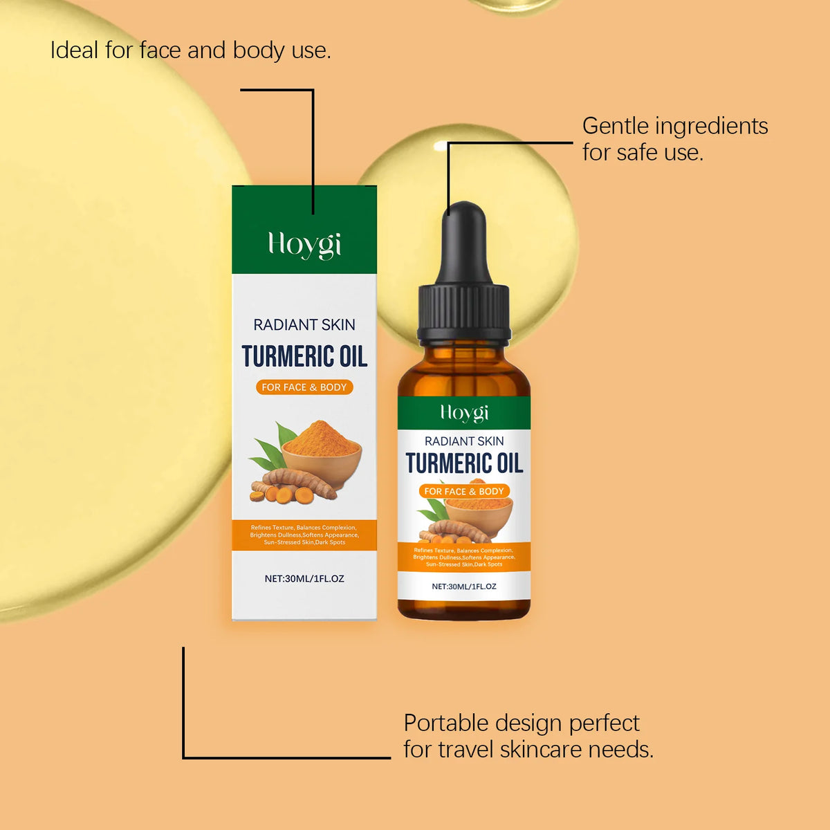 Turmeric Brightening Oil Dark Spot Corrector Exfoliating Face Oil Even Skin Tone Nourishing Fades Sun Spots Body Face Skincare