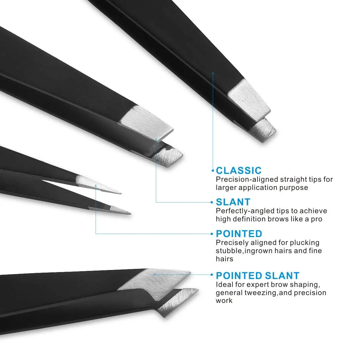 4-in-1 Precision Tweezers Set, Stainless Steel, Multi-Tip, Perfect for Eyebrow & Hair Removal