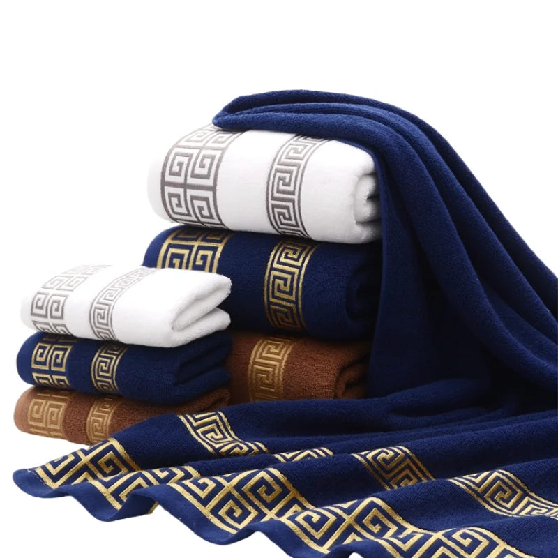 Cotton Towel Set 1/2/3PCS 34x74cm Face Hand Hair Towels & 70x140cm Big Bath Towel Cover - Absorbent Home Towels White Blue Cream