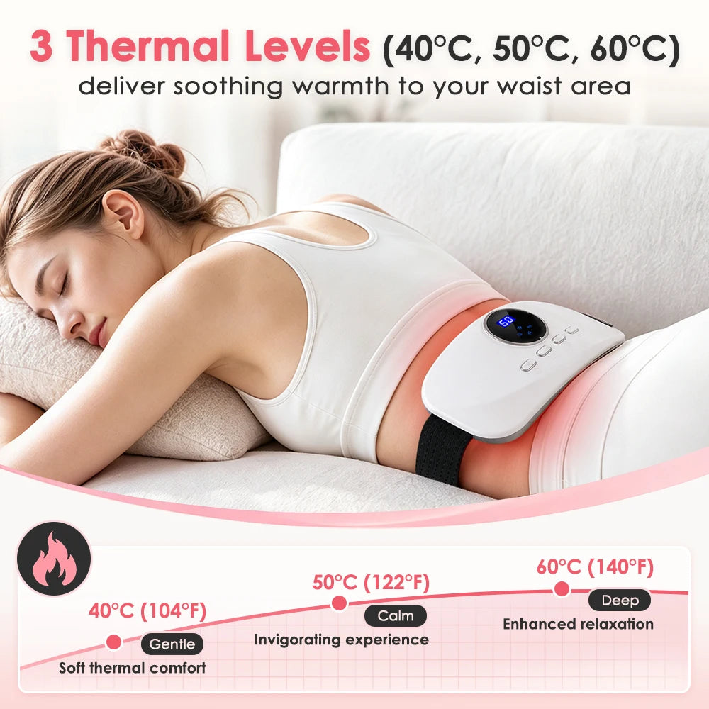 Cordless Abdominal Heating Massage Belt - 8 Vibration Modes, 3 Hot Compress Levels, for Menstrual Period,Daily Muscle Relaxation