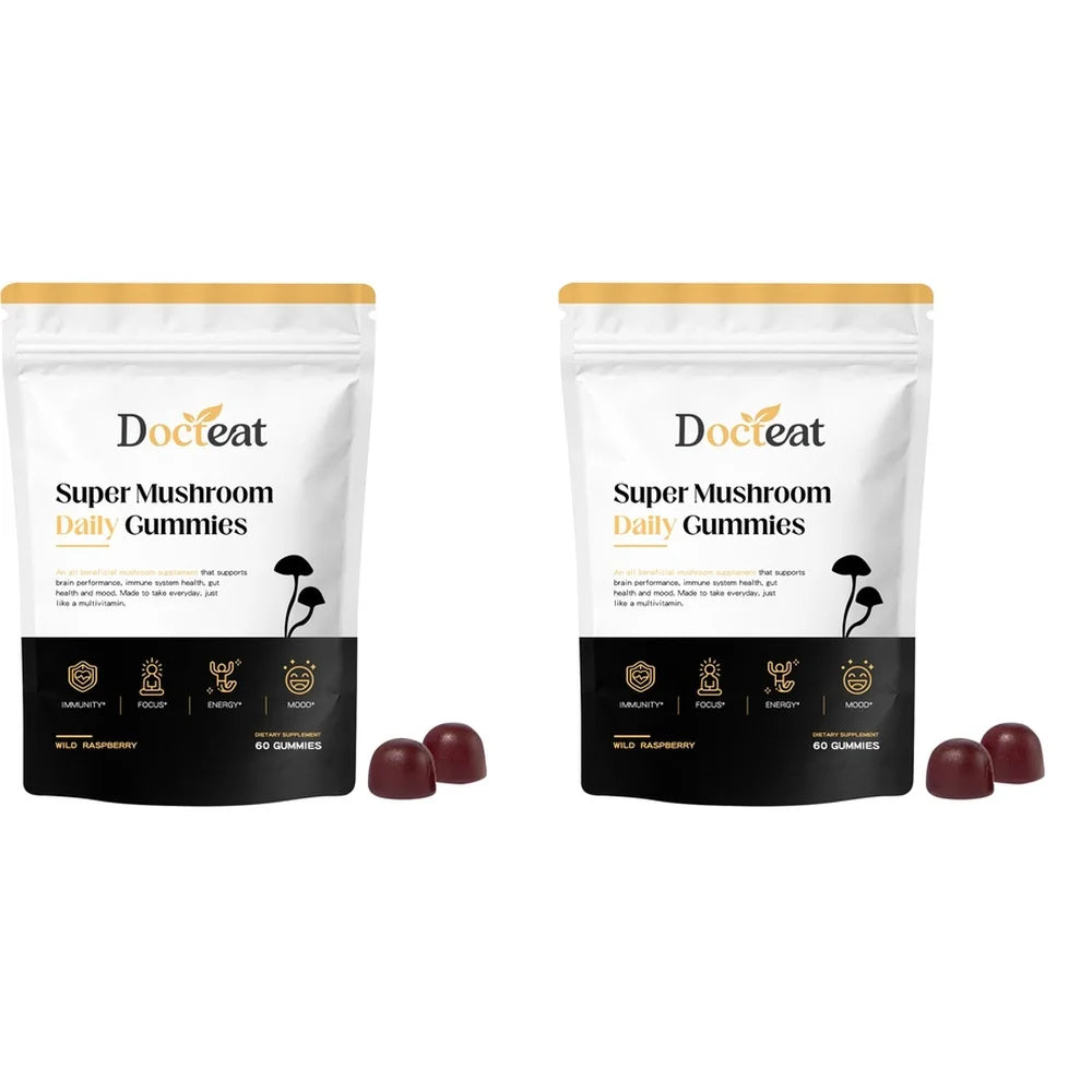Docteat Super Mushroom Daily Gummies 10:1 Fruiting Body Blend Supports Cognitive Clarity Focus and Immune Vigilance 60 Gummies