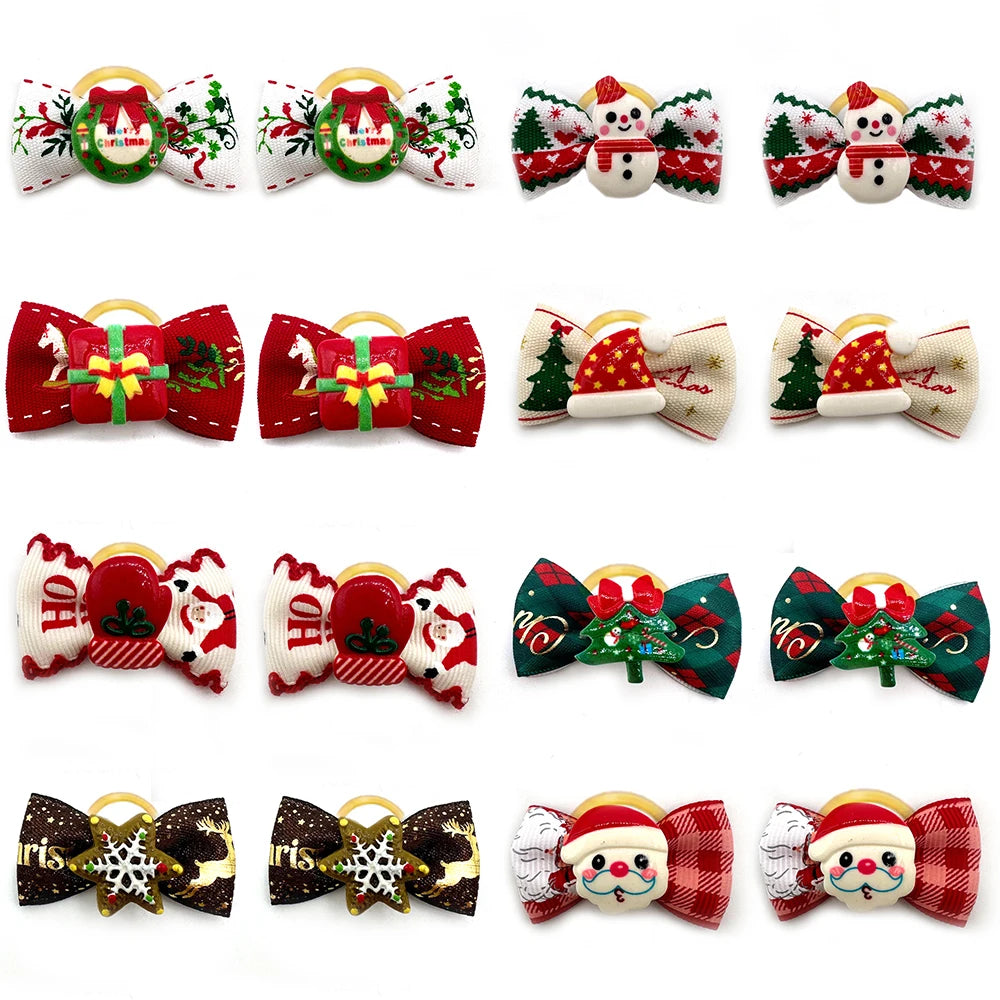 50pcs Christmas Small Doggy Hair Bows Exquisite Pet Hair Bows Rubber Bands Dog Hair Bows Dog Grooming Accessories Pet Supplies