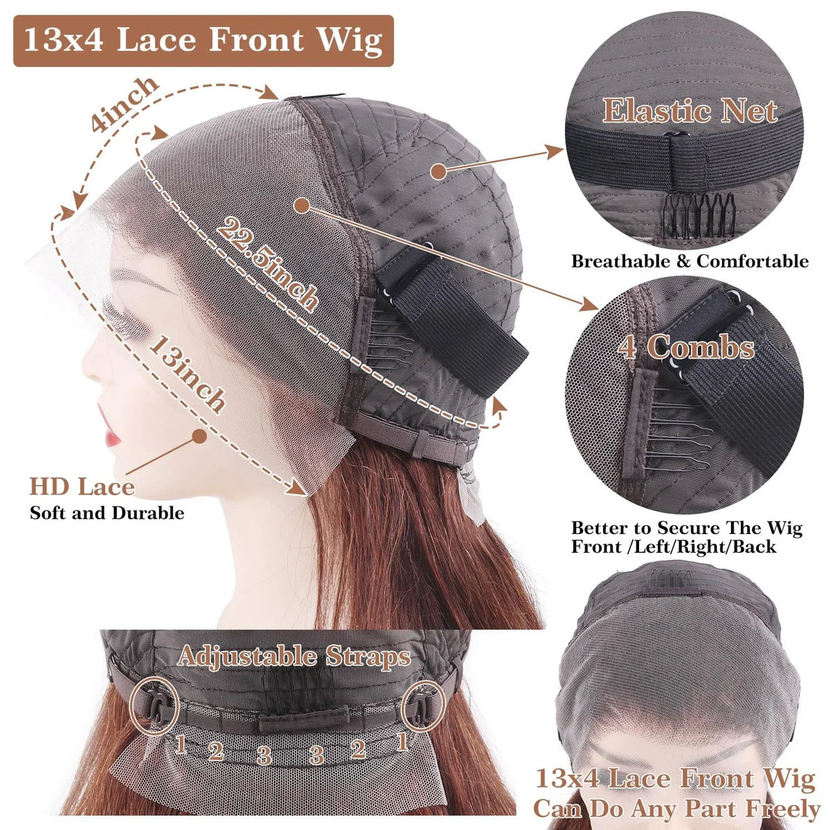 Straight Lace Front Wigs Synthetic Layered Cut Natural Black /Reddish Brown Inner Buckle Lace Frontal Wigs For Black Women