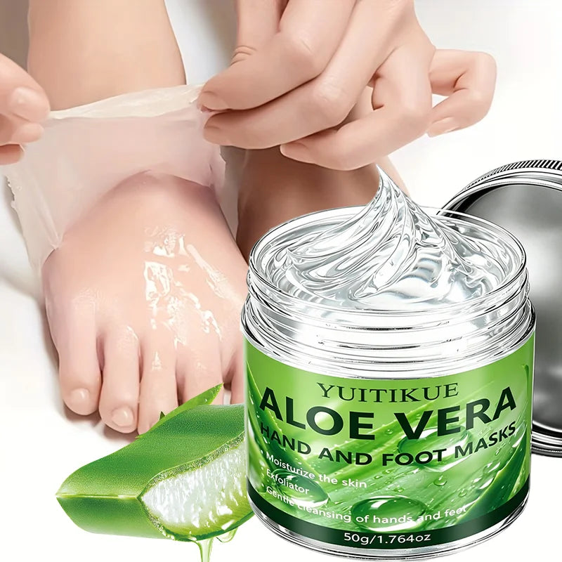 YUITIKUE 50g Aloe Vera Hand Foot Mask Exfoliating Moisturizing Hydrating Brightening Dead Skin Removal Hand Foot Care Cream