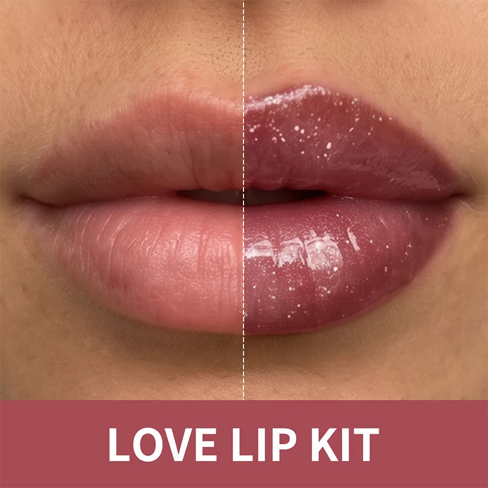 Christmas Gift For Women Lip Makeup Set 3Pcs Lip Cosmetic Kit Heart Shape Plumper Lip Gloss Lip Line Longwear Hydratin