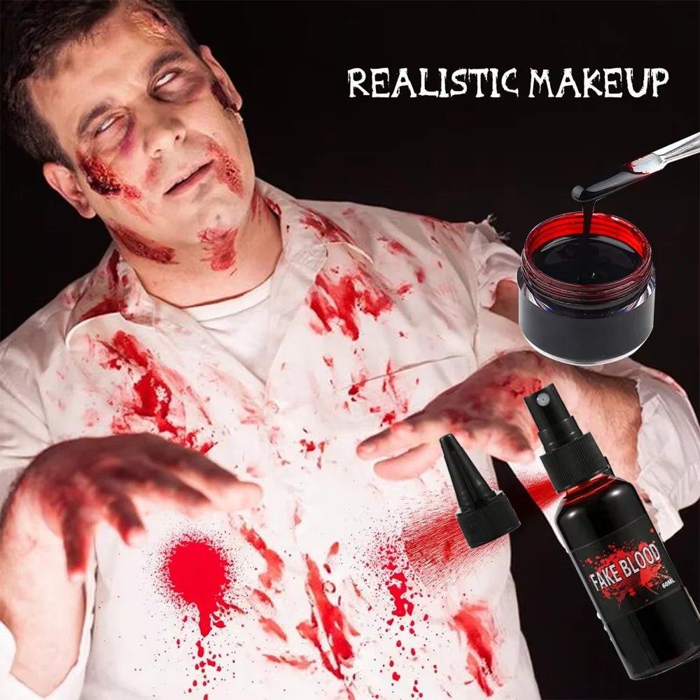 Special Effects SFX Halloween Makeup Kit - 12 Colors Face Body Paint Palette + Scar Wax with Spatula Tool + Fake Blood+Spong