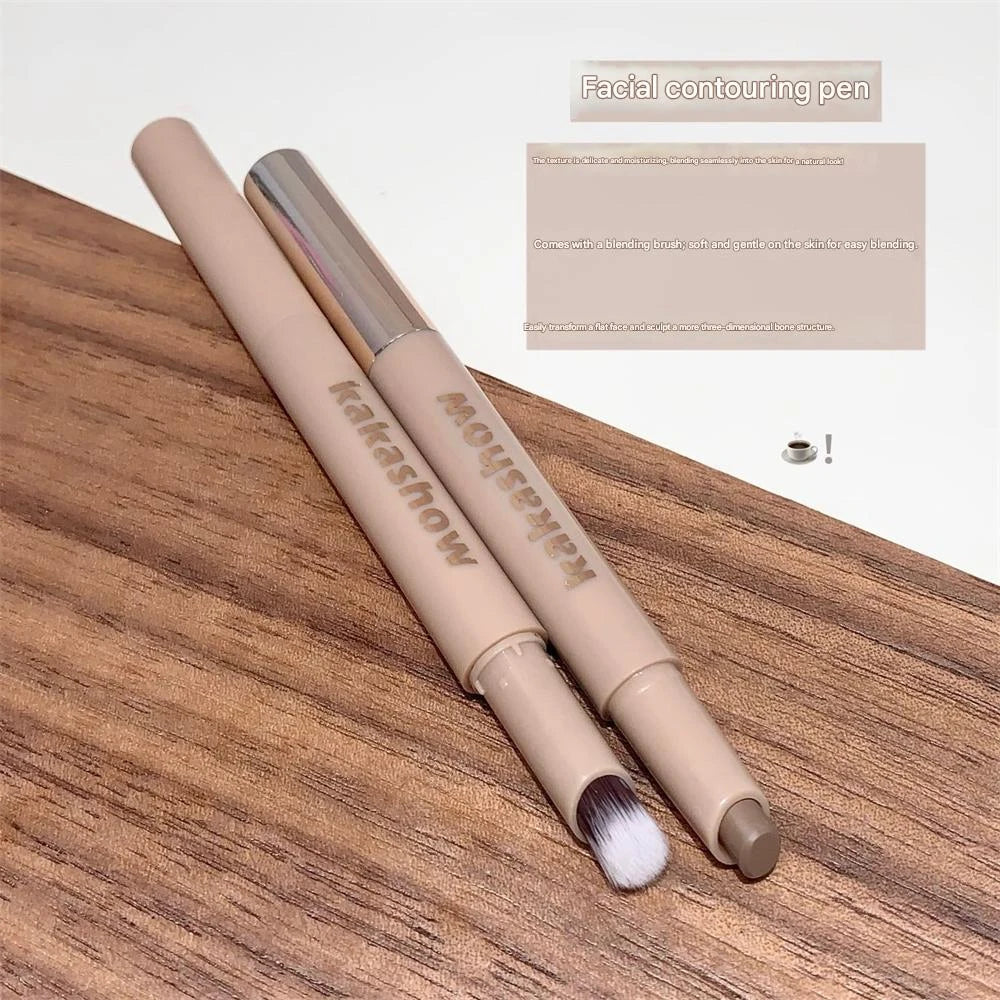3D Contouring Pen Matte Bronzer Stick Grey Brown Nose Shadow Contour Pen With Brush Double Head Facial Contour Stick Makeup