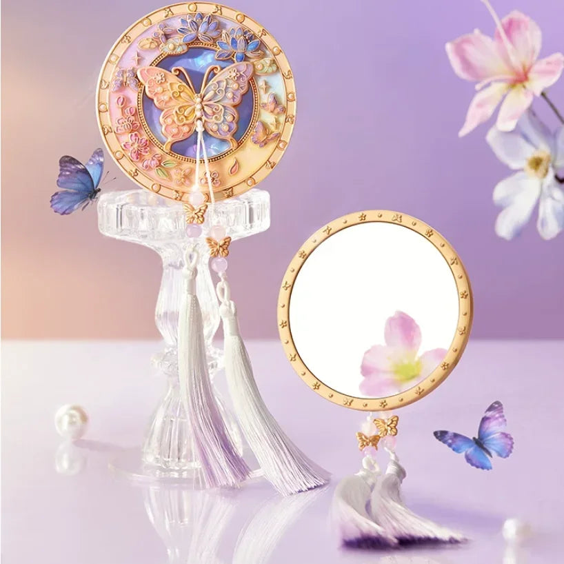 Dream Butterfly Luminous Pocket Makeup Mirrors Floral Butterfly Engraved Design,Portable Folding Mirror Birthday Gift