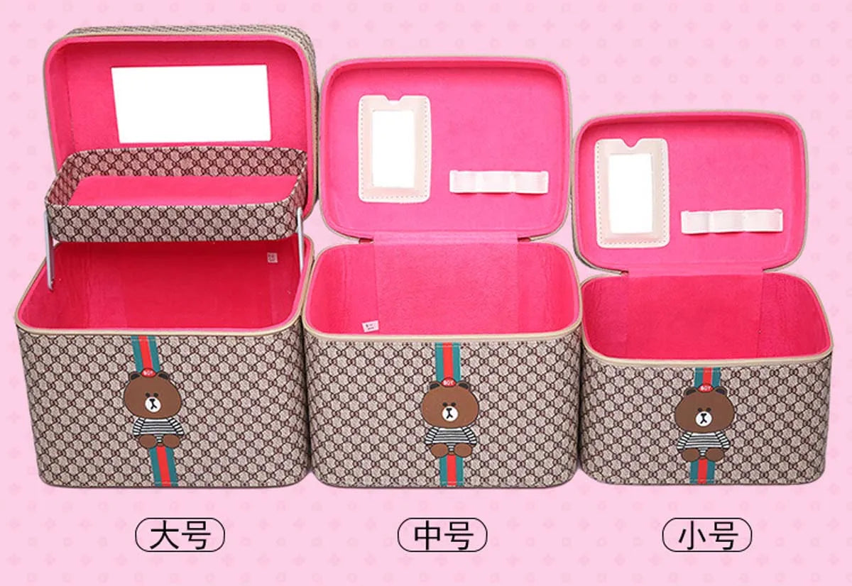 Large capacity new makeup bag Travel portable makeup case Portable high-end PU leather cosmetics storage bag cute bear pattern