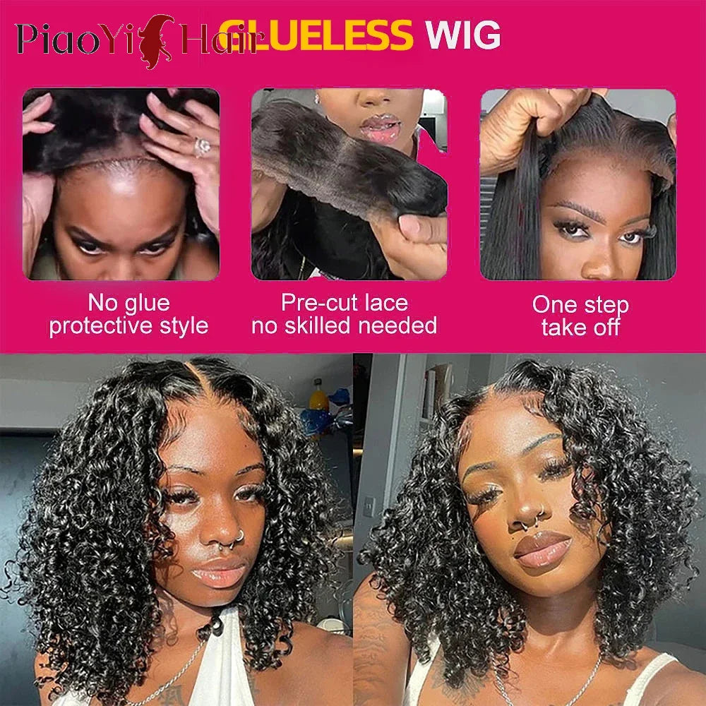 Glueless Wigs Human Hair Water Wave Bob Wig Human Hair 100% Ready to Wear Curly Wave Human Hair Wigs 4X4 Lace Bob Top Quality