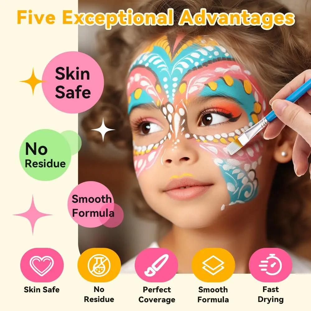 22 Color Face Body Painting Kit for Kids Adults,Face Paint Makeup Palette with Brush,Halloween Carnival Artist Cosplay Art Party