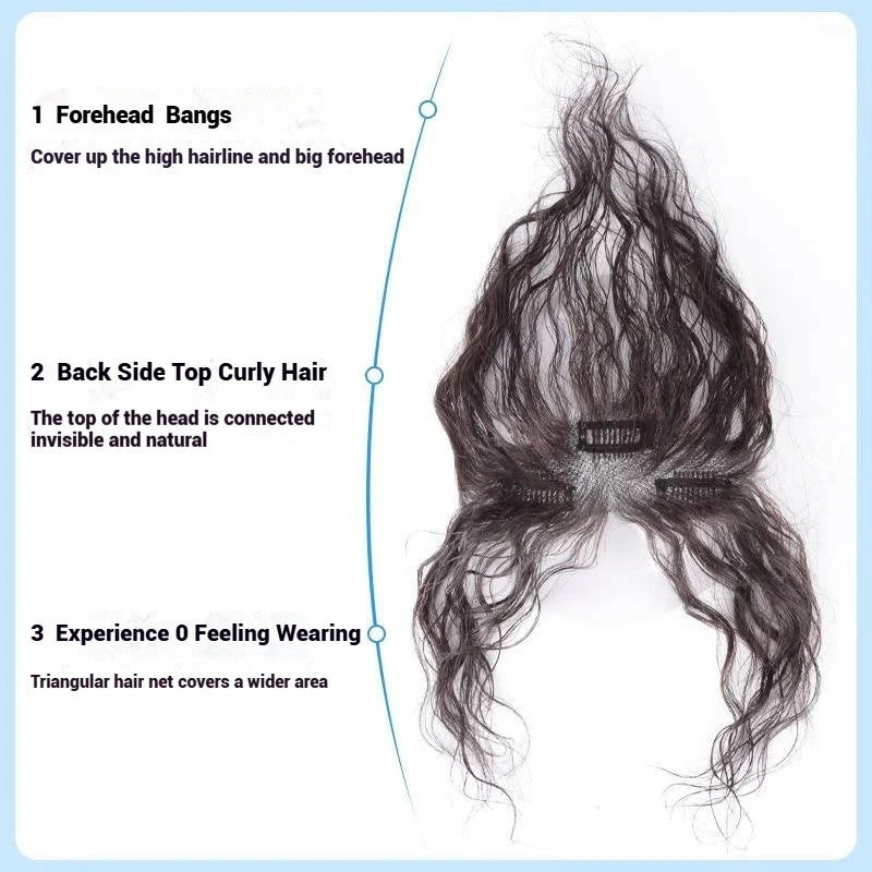 100% Human Hair Curly Bangs Toppers for Women Breathable Lace Base with Clips Curl Baby Hair Fringe Hairpiece for Thinning Hair