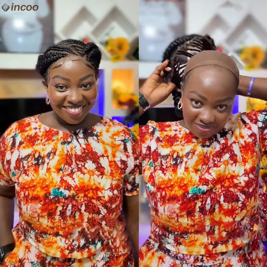 Short Bantu Knotless Braided Wigs Synthetic Full Lace Wig Box Braids Low Buns Wig Glueless Cornrow Braiding Hair Wigs For Women