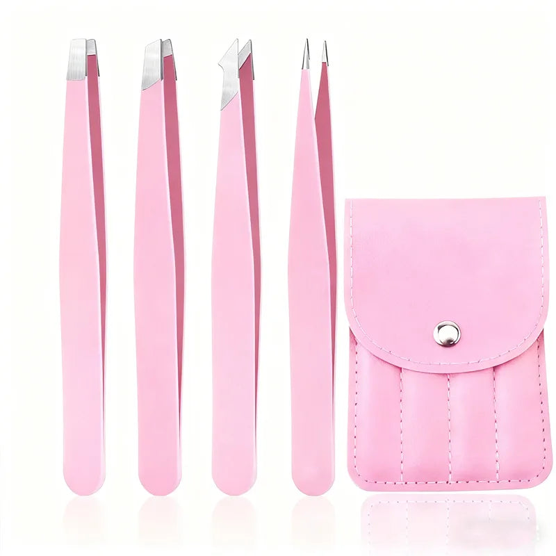 1/4pcs Stainless Steel Tweezers Kit Eyebrow Eyelash Tweezers with Storage Bag Hair Removal Tweezers for Beauty Salon&Home Use