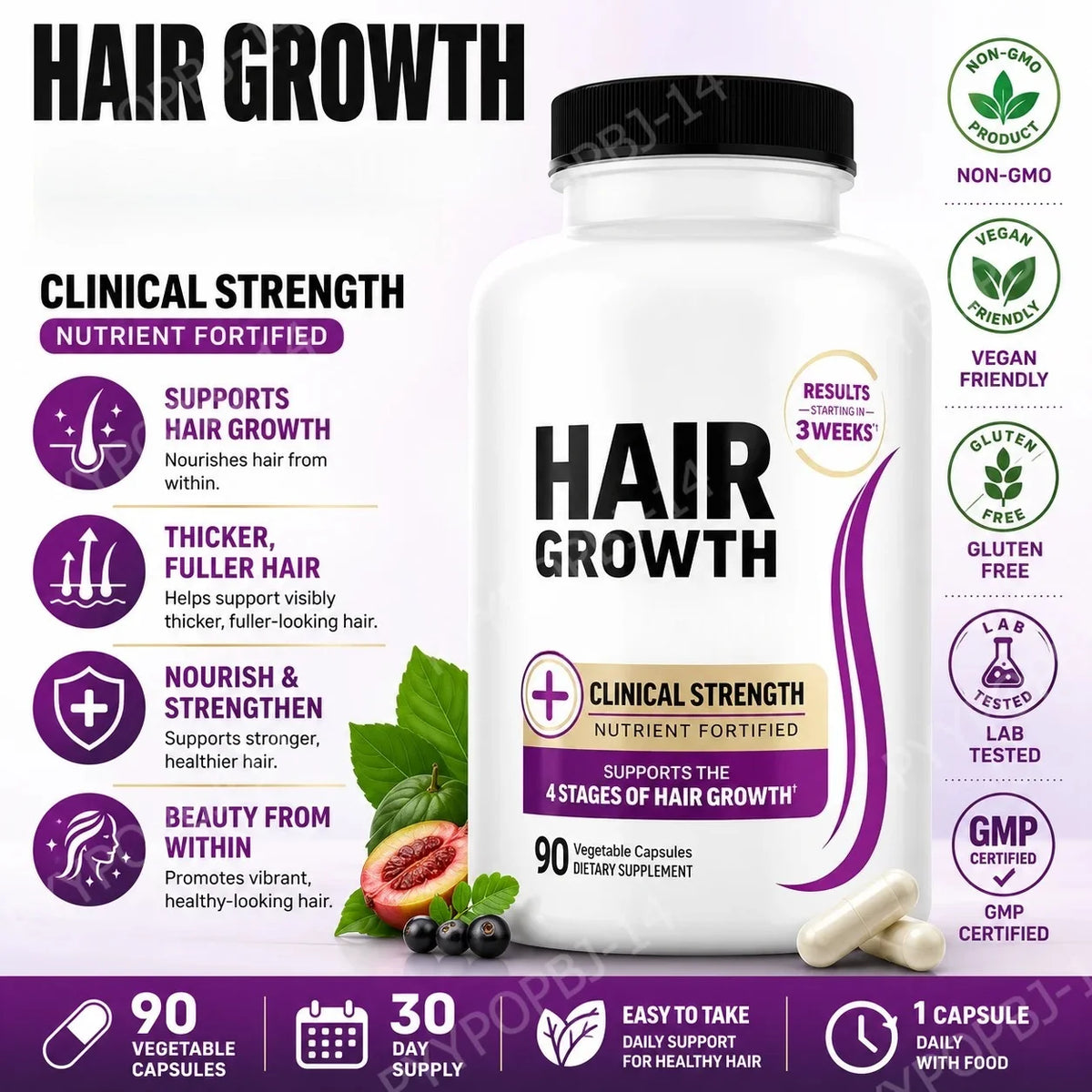 Hair Wellness Multivitamin – with Biotin, Collagen & Botanicals – Supports Healthy Hair – 90 Vegetable Capsules
