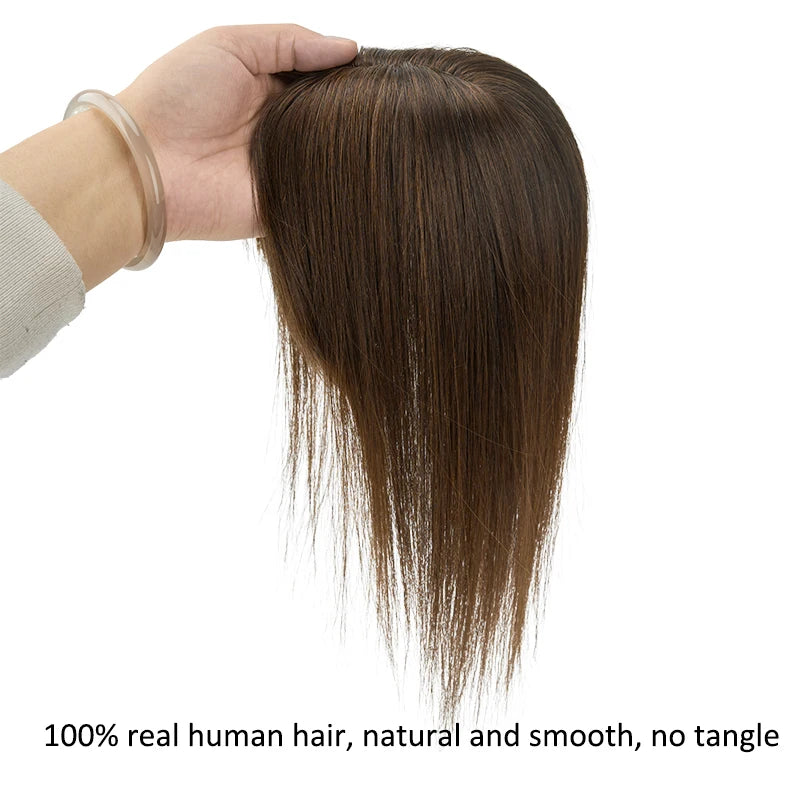 Silk Base Women Toupee Indian Human Hair Wigs Straight Clips in Human Hair Extension 7x11cm Real Human Hairpiece Natural Topper