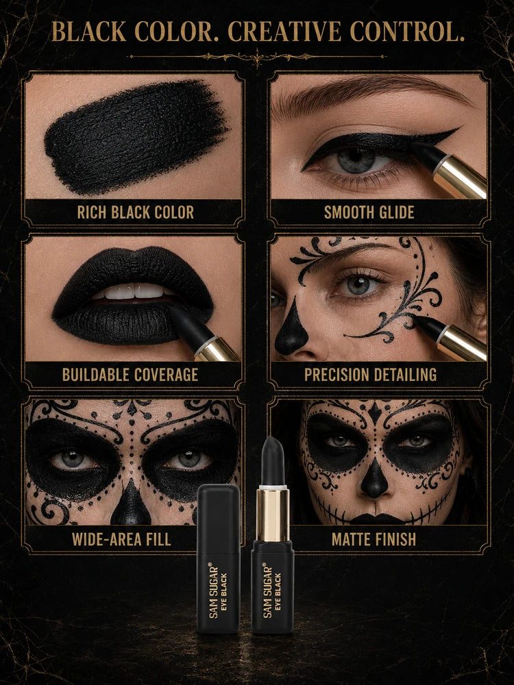 2PCS Halloween Black Face Paint Sticks, Matte Eye Black Makeup for Gothic Vampire Skull Cosplay Costume Party SFX Face Paint Kit