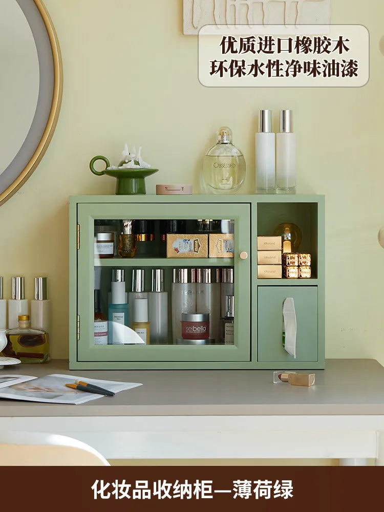Mid Century Solid Wood Cosmetic Storage Box Drawer Organizer for Perfume Skincare Desktop Vanity Cabinet Rustic Makeup Holder