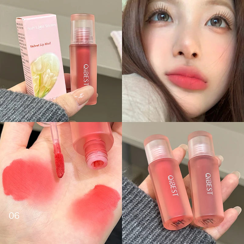 QIBEST 6 Colors Matte Liquid Lipstick Velvet Durable Lip Gloss Sexy Red Lip Stain Makeup Waterproof Lasting Lip Mud Cosmetics