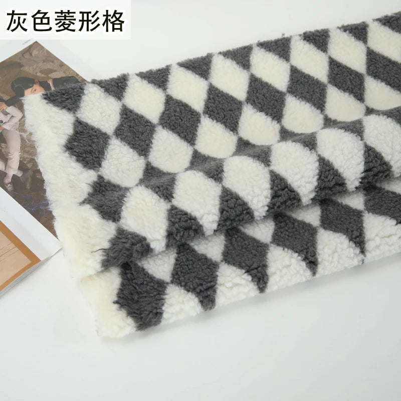 Thickened Short Hair Plush Fabric By The Meter for Needlework Autumn Coat Hoodies Dolls Diy Sewing Cloth Warm Soft Bear Plaid