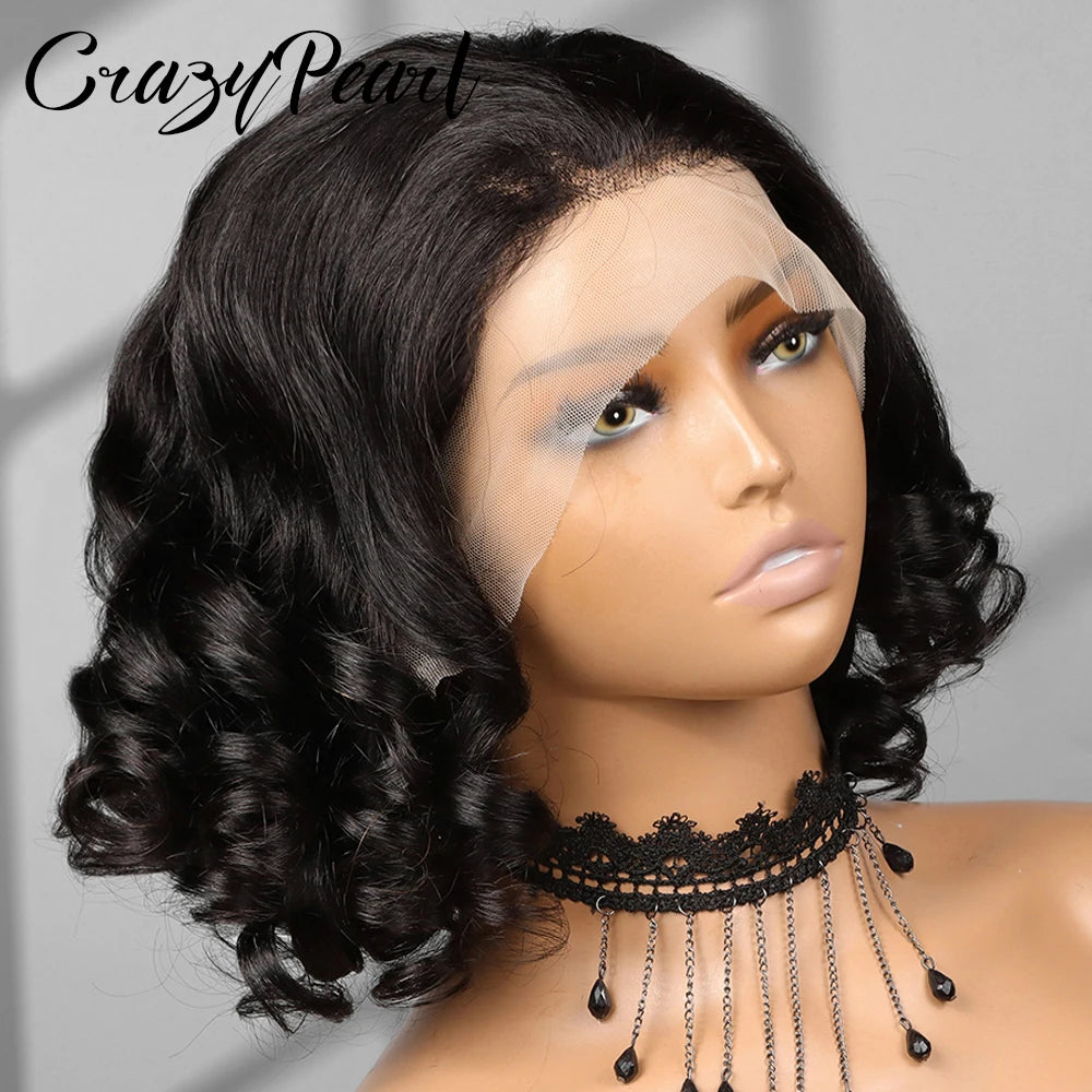 Short Bob Wig Human Hair 180% Density Glueless Lace Closure Wigs for Black Women Body Wave 13X4 Lace Front Wig Loose Wave Culry