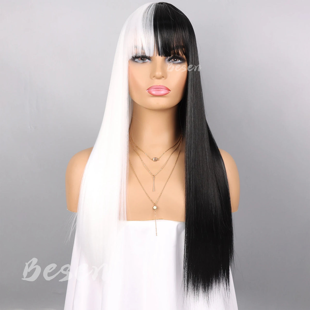 Synthetic Long Straight Wig with Bangs for Women Long Straight Wigs Heat Resistant Natural Looking Wigs for Daily Wear