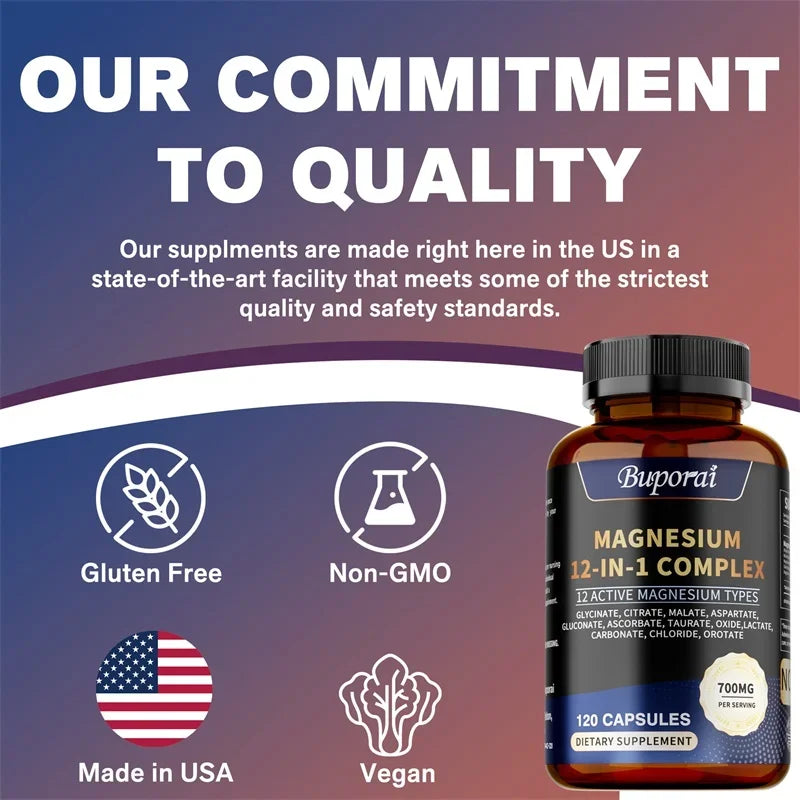Magnesium Complex Capsules - Relieve Nerve Stress and Muscle Contraction, Support Bone Health and Boost Immune FunctionSupplemen