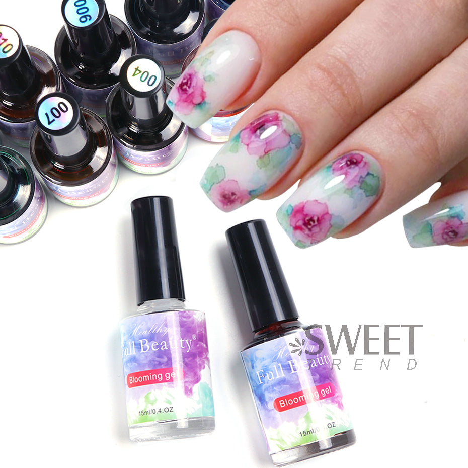 12pcs Watercolor Nail Gel Polish Smudge Blooming Ink Soak Off Varnish Marble Bubble Designer Charm Blossom Flower Manicure Decor