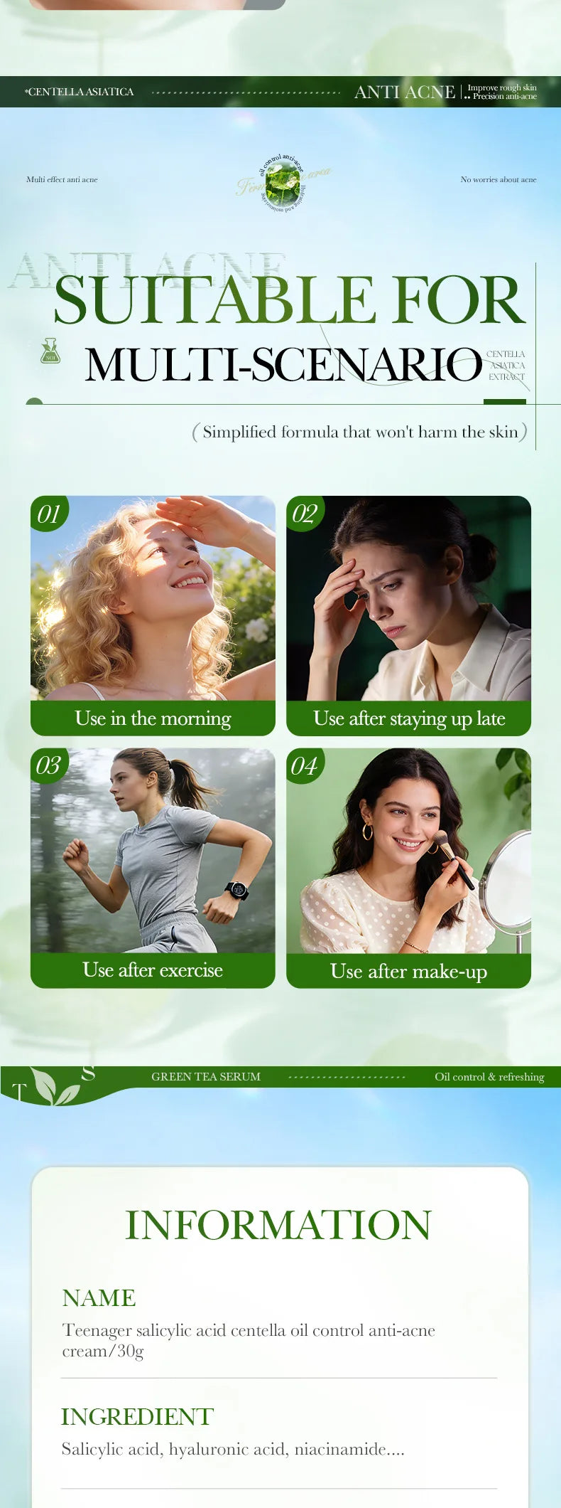 Salicylic Acid Acne Treatment Face Cream Repair Pimple Spots Deep Cleaning Pore Anti-acne Scar Oil Control Moisturizer Skin Care