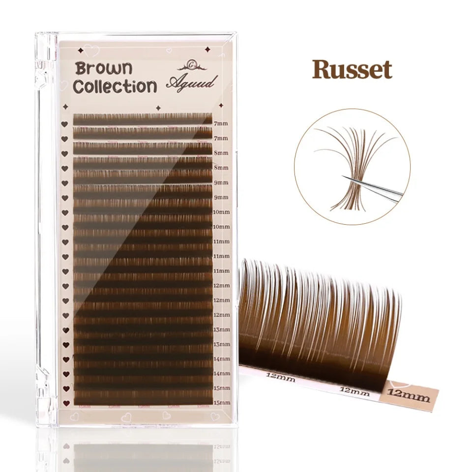 AGUUD Brown Classic Individual Eyelashes Russian Volume Lashes Colorful Premium 20Rows Cashmere Soft Dark Brown Lash Extensions