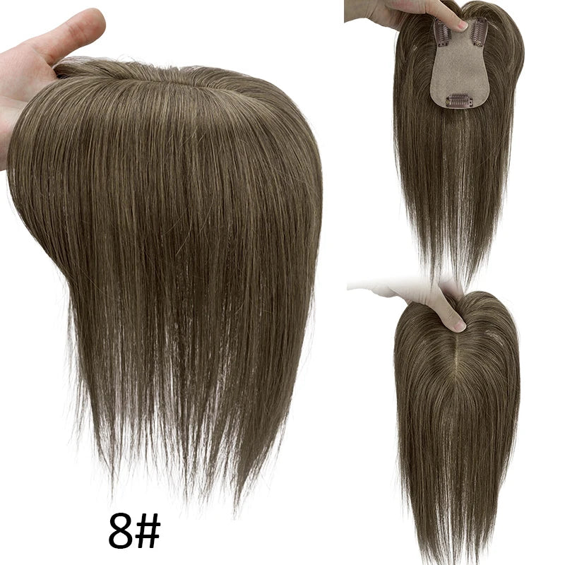 Silk Base Women Toupee Indian Human Hair Wigs Straight Clips in Human Hair Extension 7x11cm Real Human Hairpiece Natural Topper
