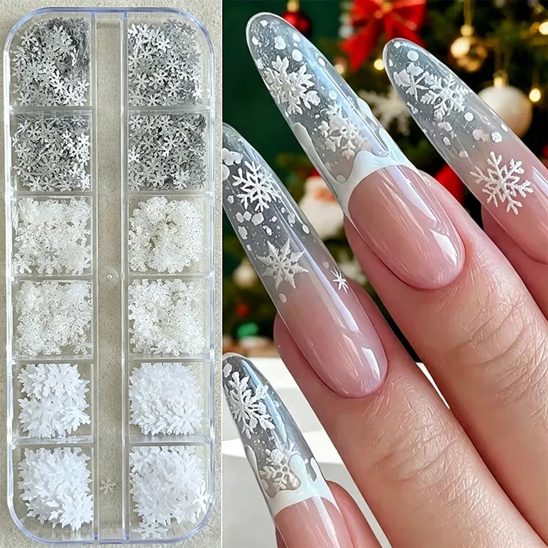New 12Grids Laser Mixed Christmas Snowflake Nail Sequins Charms DIY Flash Winter Christmas Party Manicure Decoration Accessories