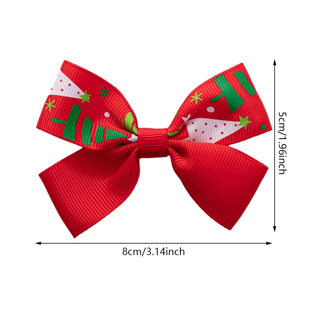 10Pcs/Lot Christmas Baby Girls Hair Clips Ribbon Santa Claus Gift Socks Tree Resin Hair Bows Xmas Dance Party New Year Hairpins
