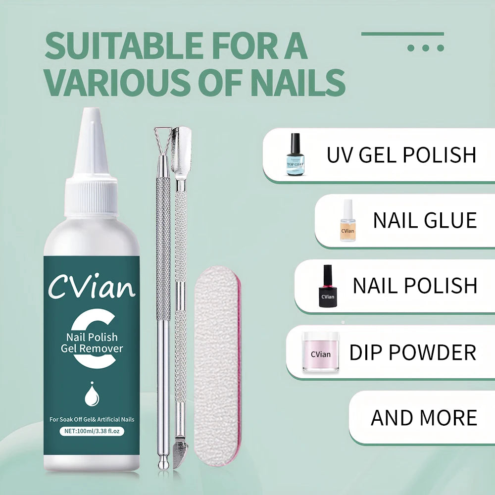 Gel Nail Polish Remover Kit, 100ml/3.3oz Soak-Off Gel Nail Polish Remover - Effectively and Easily Removes Gel Nail Polish