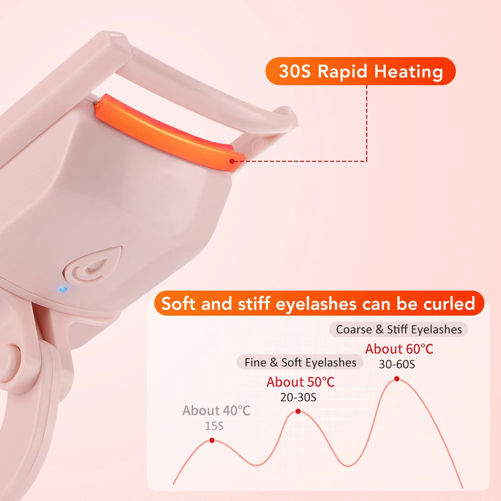 Electric Heated Eyelash Curler Comb Rechargeable Fast Heating Eyelash Curling Machine Long-Lasting Naturally Makeup Tool
