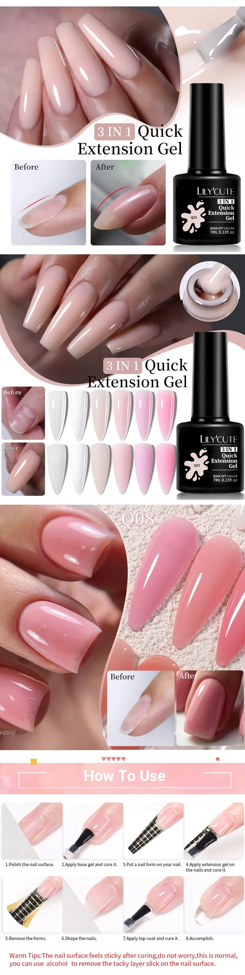 LILYCUTE 7ML Quick Extension Nail Gel Vernis Semi Permanent Acrylic Crystal White Clear Nude Gel Nail Polish UV Construction Gel